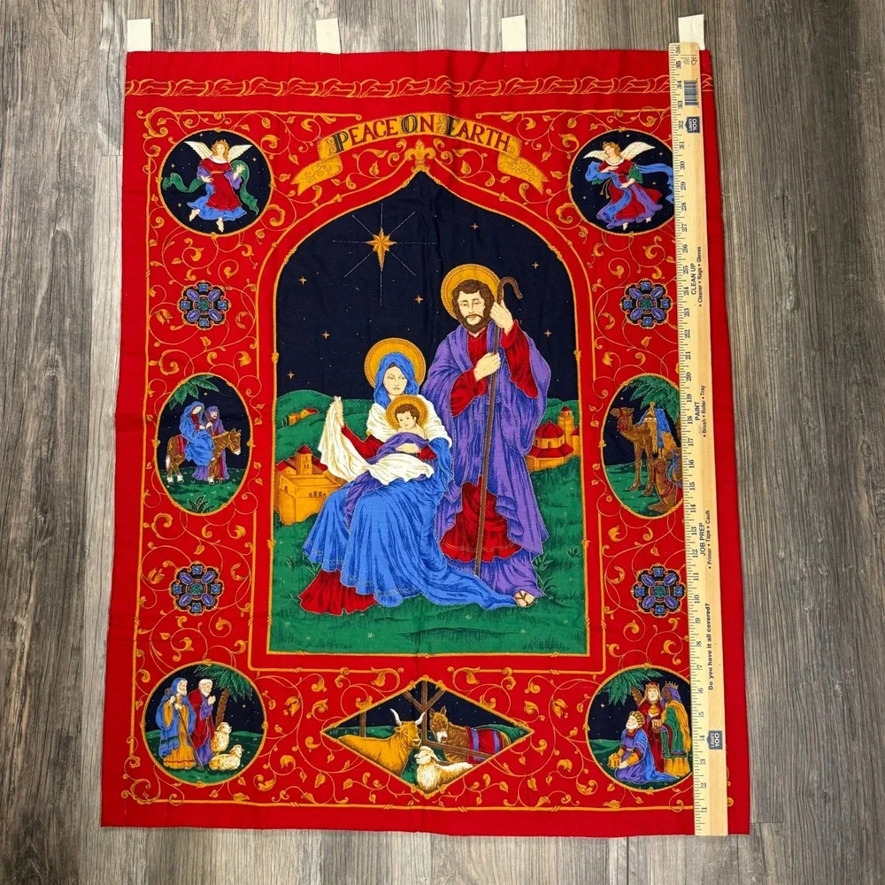 Handmade‎ Vintage Peace on Earth Nativity Quilted Wall Hanging Loops Christmas